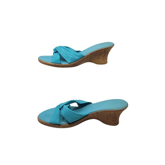 Vtg Vegan Handmade Italian Wedge Sandals Sz 10‎ Aqua Knotted Open Toe Resort - Picture 5 of 11